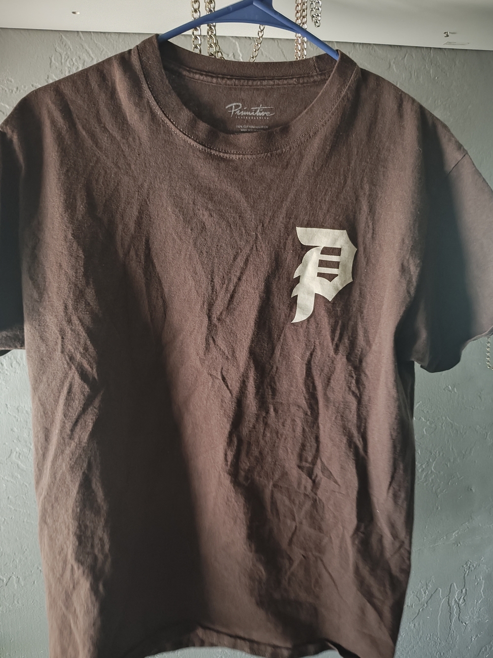 Primitive Brown Short Sleeve Tee with White Chest Emblem